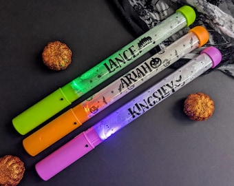 Personalised Kids Light Up Wand | Boo Basket Filler | Halloween Gift | Trick or Treat Gift | Pumpkin Frankenstein Vampire | Children's Wand