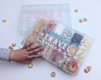 Personalised Travel Snacks Box | FOOD SAFE |  Plane Snacks | Road Trip Snacks | Child Snack Box Holiday Gift | Vacation Gift | Long Journey