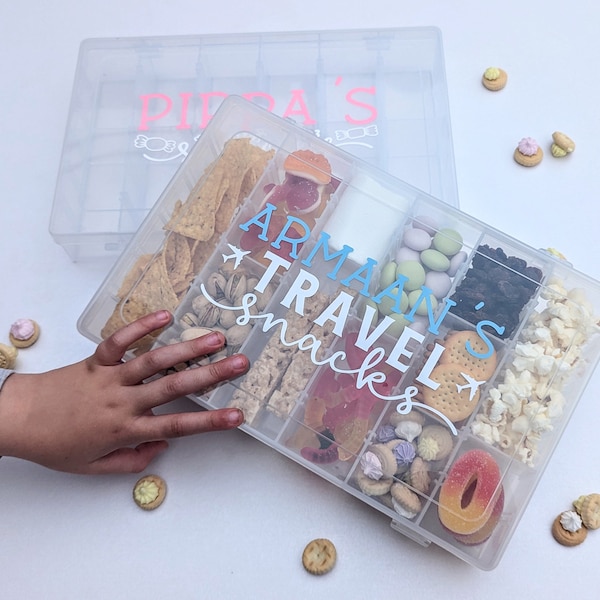 Personalised Travel Snacks Box | FOOD SAFE |  Plane Snacks | Road Trip Snacks | Child Snack Box Holiday Gift | Vacation Gift | Long Journey