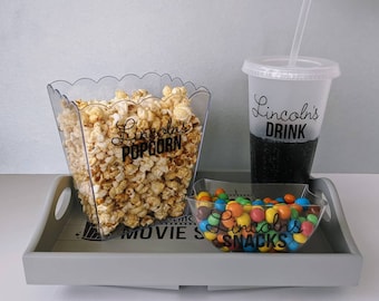 Personalised Movie Snacks Tray | Film / Cinema Lover Christmas Gift | Popcorn & Drink Tray | Netflix Addict | Sofa Arm Tray | Movie Lover