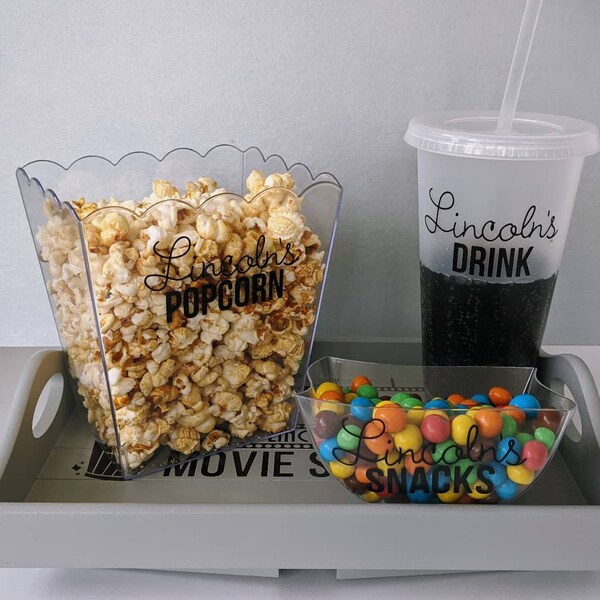 Personalised Movie Snacks Tray | Film / Cinema Lover Christmas Gift | Popcorn & Drink Tray | Netflix Addict | Sofa Arm Tray | Movie Lover