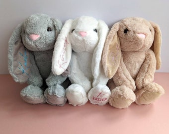 Personalised Bunny Plush | Rabbit Soft Toy | New Baby Gift |Personalised Rabbit Teddy | Personalised Toy Gift | Grey, White, Tan Bunny