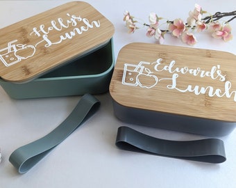 Personalised Bamboo Lunch Boxes | Reusable Travel Cutlery Set | Work / School Lunch Box | Plastic Free Eco-friendly | Christmas Gift