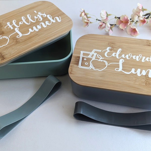 Personalised Bamboo Lunch Boxes | Reusable Travel Cutlery Set | Work / School Lunch Box | Plastic Free Eco-friendly | Christmas Gift
