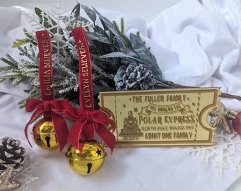 Personalised Polar Express Ticket and Believe Bell | Chistmas Trian | Kids Christmas Decoration | Personalised Tree Decoration, Jingle Bell