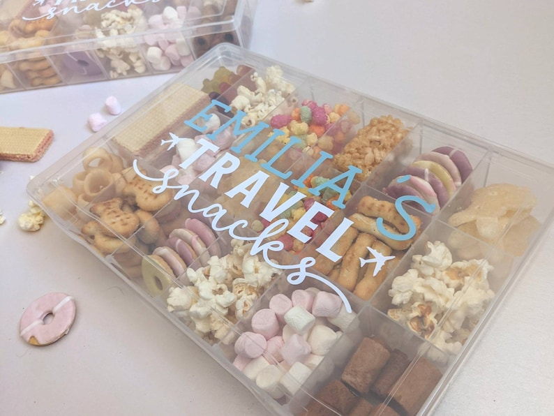 Personalised Travel Snacks Box Plane Snacks Road Trip Snacks Child Snack Box with Compartments Long Journey Child Holiday Gift image 5