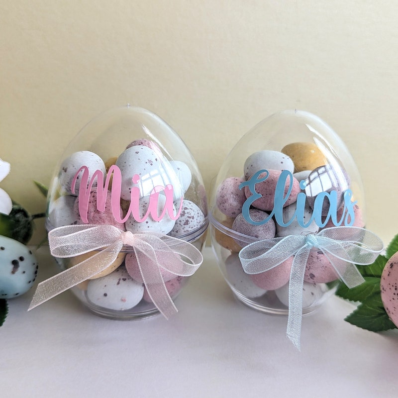 💖Buy More Save More💖Personalised Name Easter Egg Plastic Container, Easter Treat, Kids Easter Gift, Mini Eggs, Easter Egg Favours, Easter Table Setting Gift