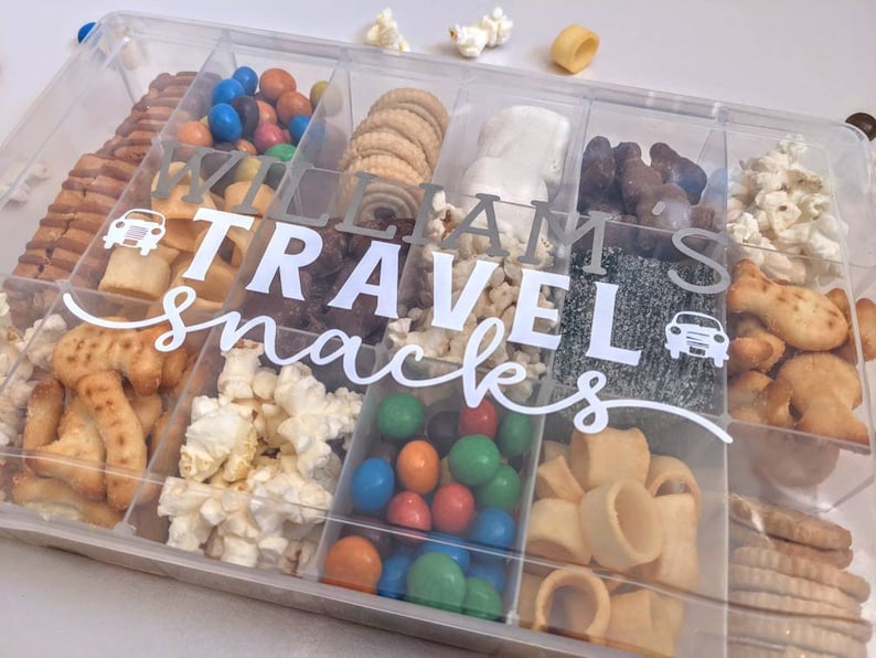 Personalised Travel Snacks Box Plane Snacks Road Trip Snacks Child Snack Box with Compartments Long Journey Child Holiday Gift Travel Snacks CAR