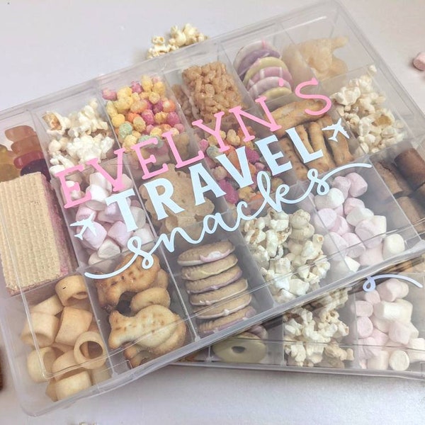 Personalisierte Reise Snacks Box | Flugzeug Snacks | Road Trip Snacks | Kind Snackbox mit Fächern | Lange Reise | Kind Feiertags Geschenk