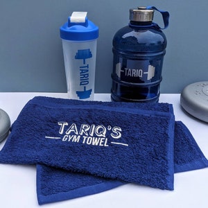 Personalised Blue Protein Shaker Set | New Year's Resolution | Gym Lover Gift | Gym Towel | Drinks Bottle | Fitness Freak | Healthy Shakes
