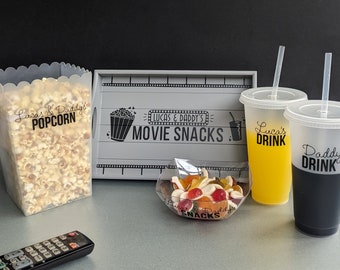 Personalised Movie Snacks Tray | Film / Cinema Lover Christmas Gift | Popcorn & Drink Tray | Netflix Addict | Sofa Arm Tray | Movie Lover