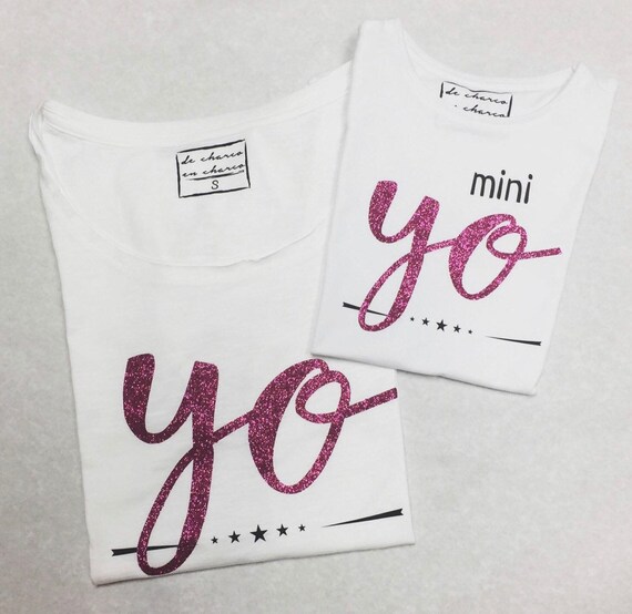 Pack short sleeve white t-shirts YO + MINI YO (adult + child/baby)