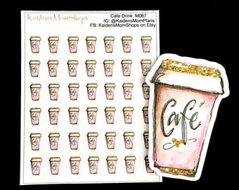 Pink Cafe Coffee Mini Sticker Sheet and Die Cut - M067