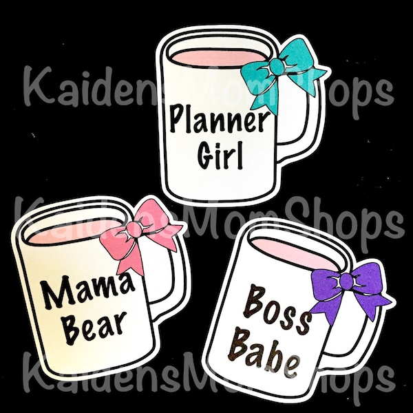 Bow Mug Die Cuts - Set of 3 or A la Cart - Planner Die Cuts - Travelers Notebook Ring Bound Planners - Pocket Personal A6 B6