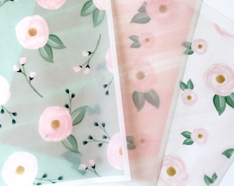 Teal Rose Vellum - 8x10 Set of 3 sheets of Vellum