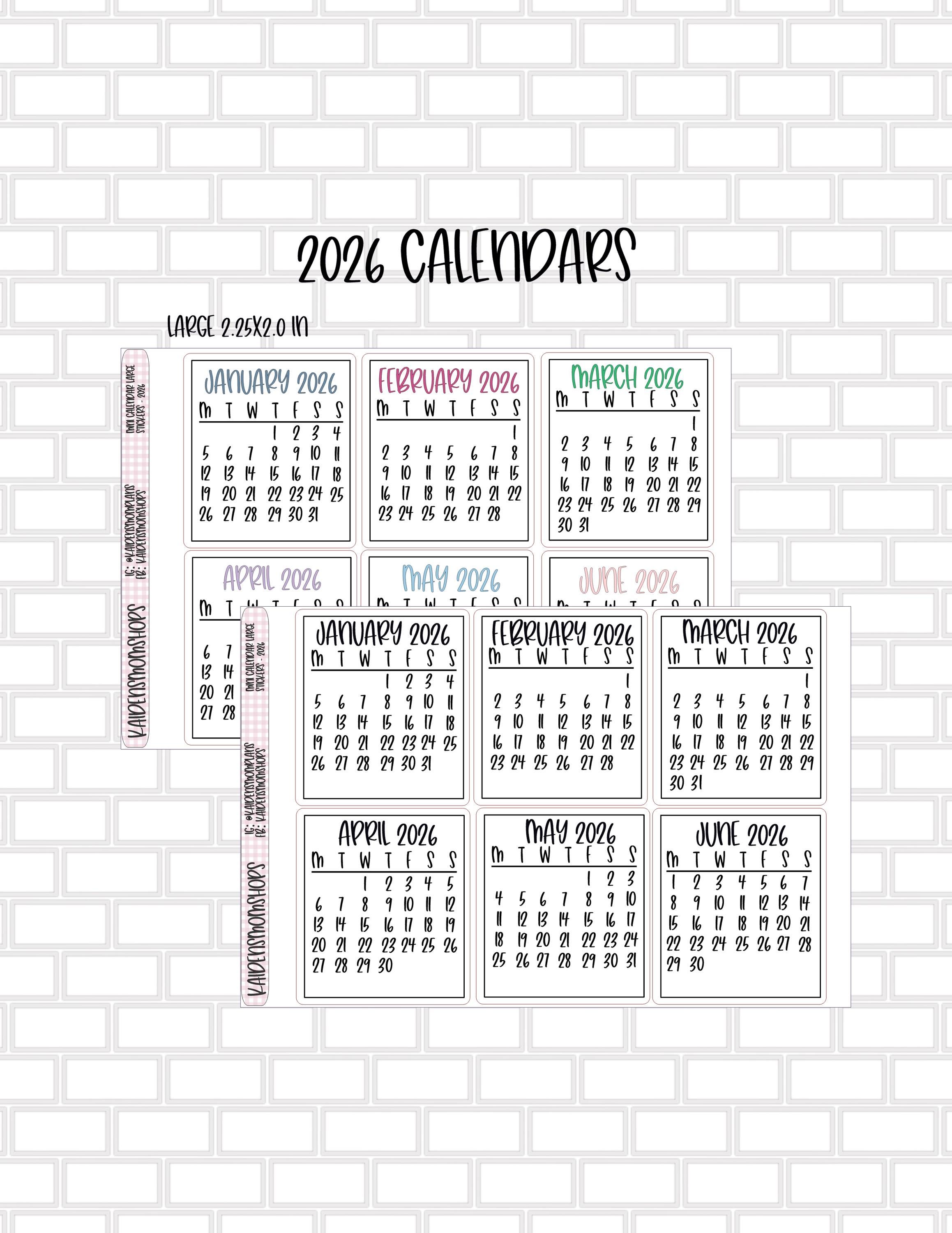 2026 Calendar Stickers - Full Sticker Sheet - Etsy