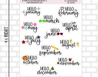 Hello Monthly Mini Sticker Sheet - Update for 2024 - Erin Condren Travelers Notebook Ring Bound Planners - Pocket Personal A6 B6 A5