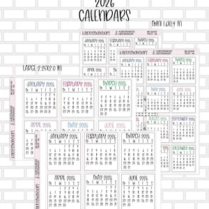 2026 Calendar Stickers - Full Sticker Sheet