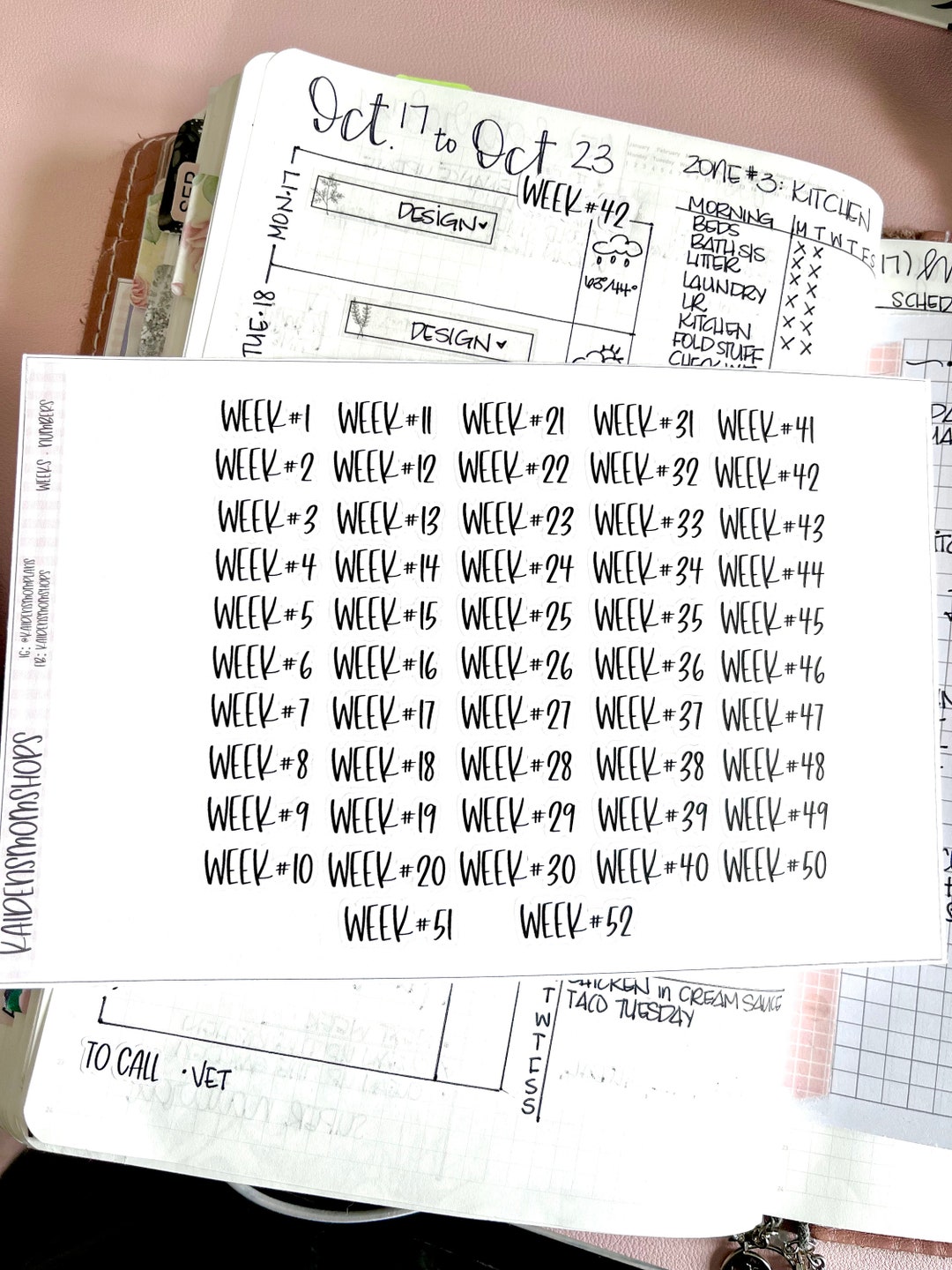 Week Numbers Stickers Week Number Print Stickers - for Travelers Notebook and Ring Bound ...