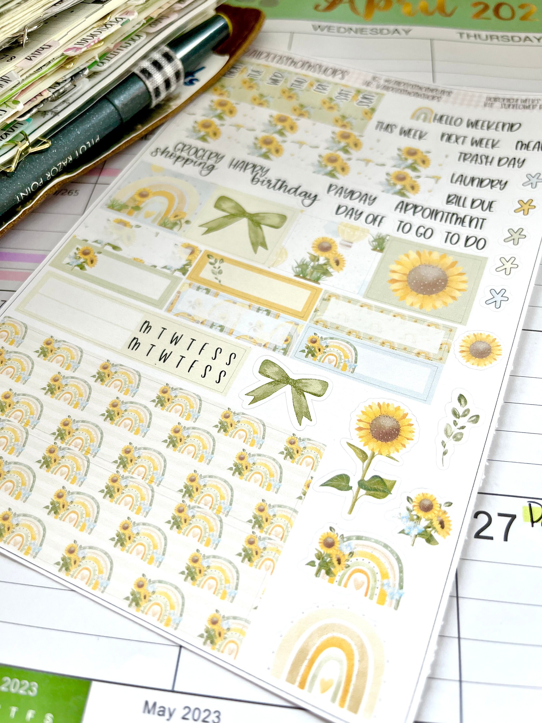 Sunflower Rainbow - NEW FORMAT - Hobonichi Weeks 1 Page Sticker Kit ...