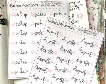 Pick Up/Drop Off - Handlettered - Mini Sticker Sheet - Erin condren Travelers Notebook Ring Bound Planners - Pocket Personal A6 B6