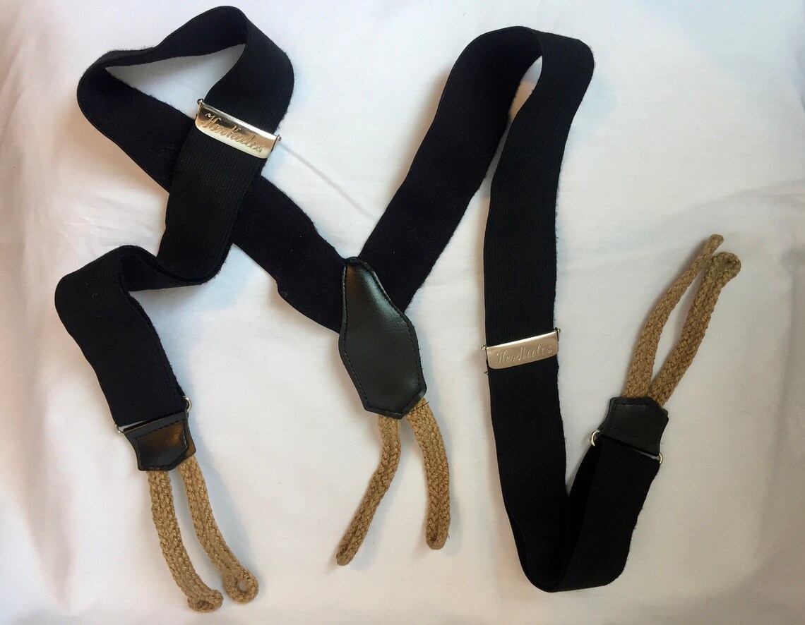 French Vintage black braces with jute loops and inscribed Etsy