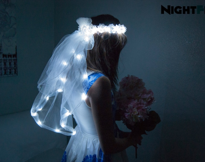 Featured listing image: White Rose NightFlo w/ Light Up LED Veil for Wedding & Bachelorette Parties