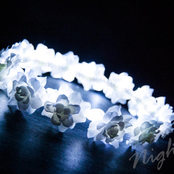 White Rose Light Up Flower Crown Headband (White LED)