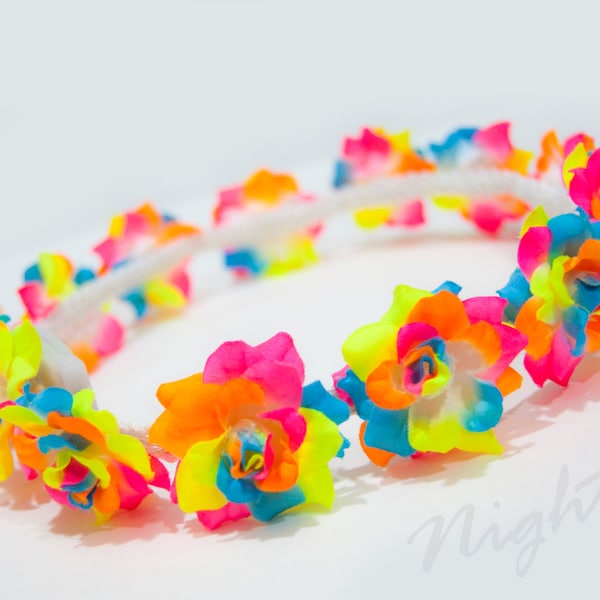 Kandi Rainbow Rose Light Up Flower Crown Headband (Blue LED) | Music Festival| EDC|Coachella