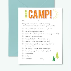 NEW! Version 2 // Camp Note Cards, Kids&#39; Camp Notes, Summer Camp Stationery, Away Camp, Fill in the blank