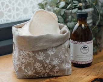 Linen Fabric Storage Pot: Hand-Printed Organizer, Helen Round