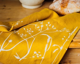 Pure Linen Tea Towel Hedgerow Design