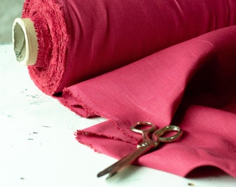 Raspberry Red Linen Fabric: 100% Pure Linen, Helen Round Design