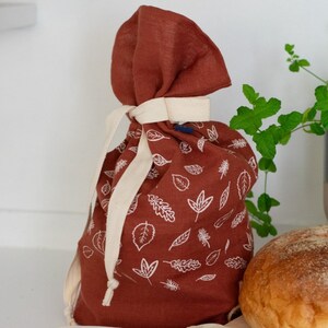 Leaf Bread Bag Hand Printed In Pure Rust Linen image 2