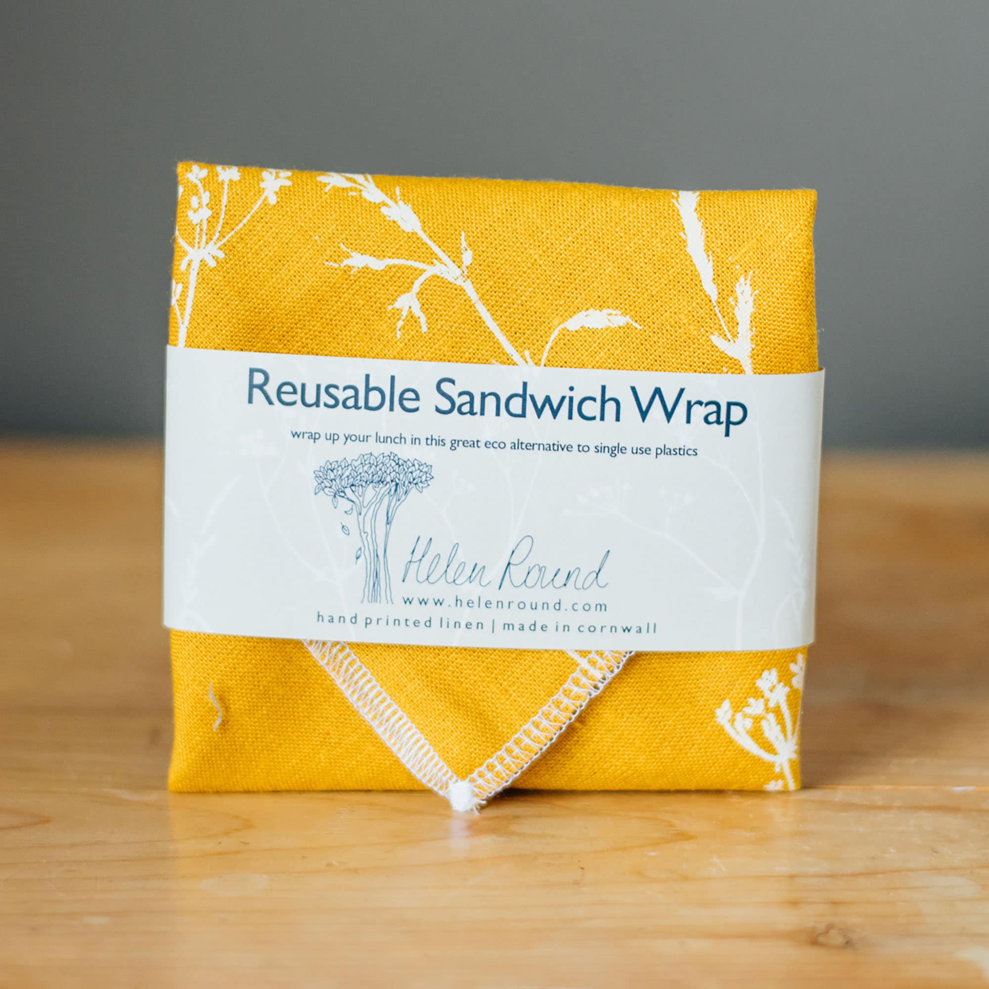 Linen Reusable Sandwich Wrap: Handprinted Flowers, Eco-Friendly