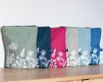 Linen Toiletry Bag Garden Design | Cosmetic Pouch | Handmade Toiletry Bag | Eco-Friendly Travel Organiser | Made In Cornwall