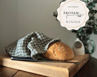 Sea Green Check Linen Bread Bag | Sourdough Storage Bag | Plastic Free Kitchen | Linen Bread Basket | Artisan Bread Storage