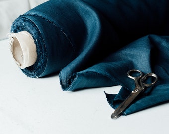 Navy Linen Fabric: 100% Pure European Linen, 150cm Wide