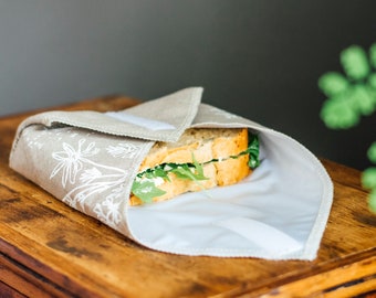 Reusable Sandwich Wrap With Handprinted Linen