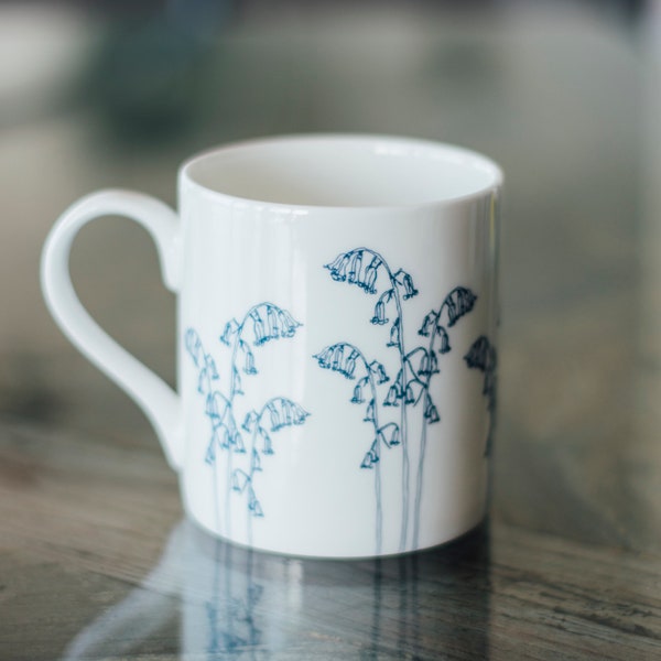 Bluebell Mug Fine Bone China, white mug with flowers, coffee mug, from Helen Round