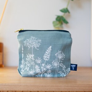 Linen MakeUp Travel Bag Garden Design Duck Egg Blue