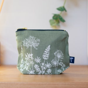 Linen MakeUp Travel Bag Garden Design Sage Green