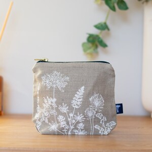 Linen MakeUp Travel Bag Garden Design Natural