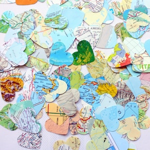 Lot de 500 coeurs de carte, coeurs de l'Atlas, thème du voyage, fête de voyage, confettis de carte, confettis de l'Atlas, dispersion de cartes, décoration de voyage, éphémères de voyage