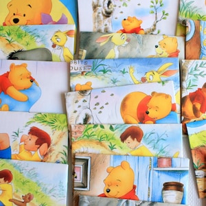 Enveloppes Winnie l’ourson, enveloppes pour enfants, enveloppes de livres d’histoires, thème Winnie l’ourson, fête Winnie l’ourson