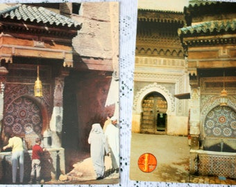 Set of two Nedjarine Fountain Postcard, Fes Postcard, Fes Morocco, Morocco Postcard, Morocco Stamps