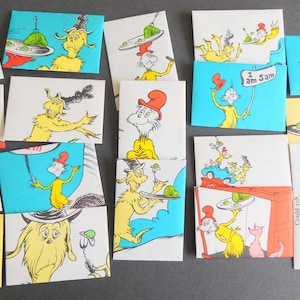 Sobres con huevos verdes y jamón, fiesta del Dr. Seuss, sobres reciclados, papelería con huevos verdes y jamón, tema de huevos verdes y jamón, papel del Dr. Seuss