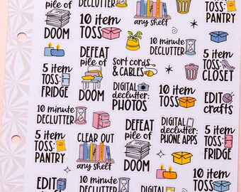 Decluttering Sampler Planner Stickers | Smallish Organizing Projects | Adulting Stickers | Functional Deco | Script | Icon | Typography