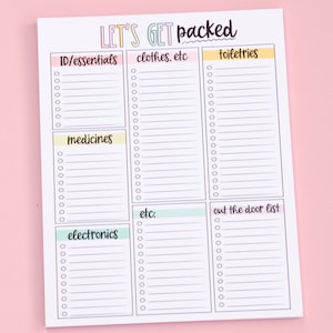 Packing List Notepad | Travel Planning Deskpad | Categorized Packing List Notepad | Cute Packing List | Cute Travel Planning Notepad