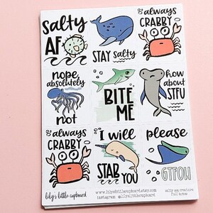 Salty Sea Creatures Full Box Planner Stickers | Summer Planner Stickers  | Full Box Quote Planner Stickers |  Spring Deco Planner Stickers
